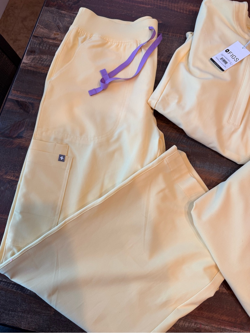 FIGS Butter Yellow 3 Piece Set Tops New with tags, Isabel bottoms NWOT - Picture 2 of 7